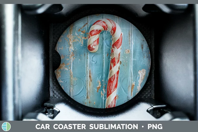 Vintage Blue Christmas Candy Cane Car Coaster Sublimation D