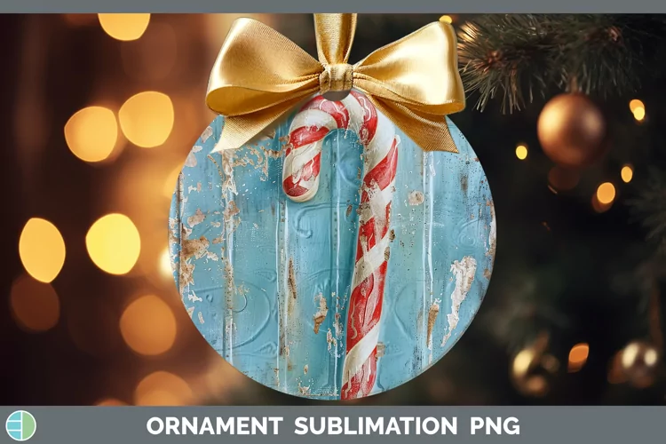 Vintage Blue Christmas Candy Cane Ornament Sublimation Baubl