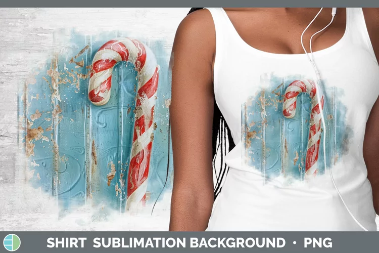 Vintage Blue Christmas Candy Cane Shirt Sublimation Sublimat