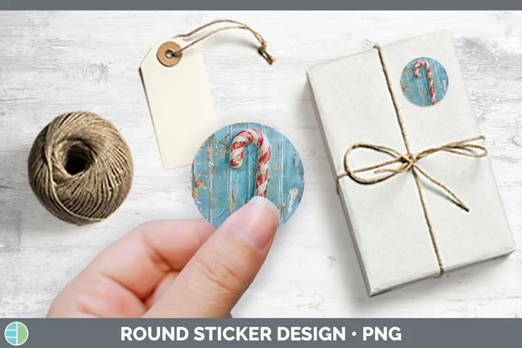 Vintage Blue Christmas Candy Cane Stickers | Round Labels De