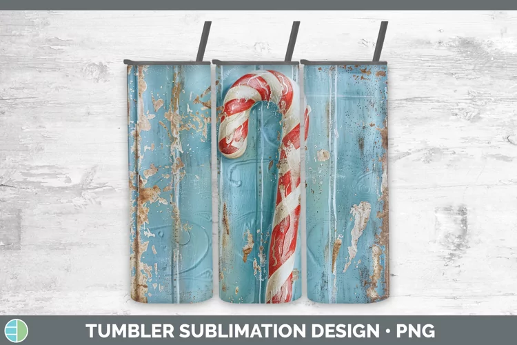 Vintage Blue Christmas Candy Cane Tumbler Sublimation 20 oz