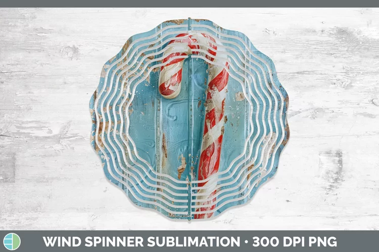 Vintage Blue Christmas Candy Cane Wind Spinner Sublimation S