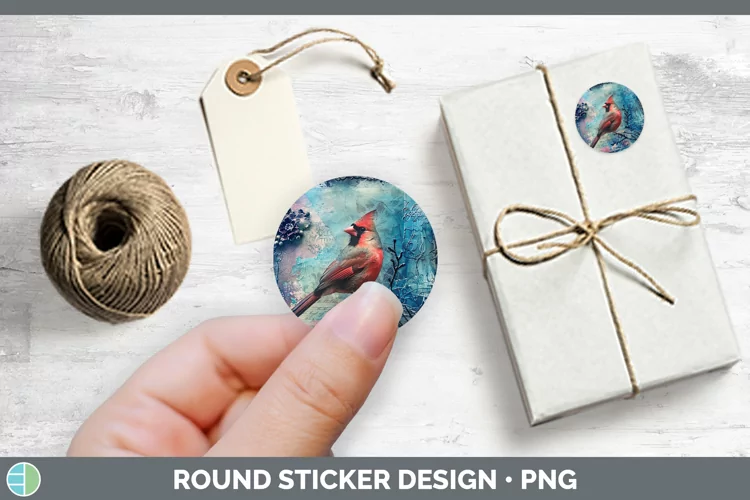 Vintage Blue Christmas Cardinal Stickers | Round Labels Desi