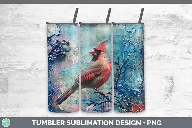 Vintage Blue Christmas Cardinal Tumbler Sublimation 20 oz Sk