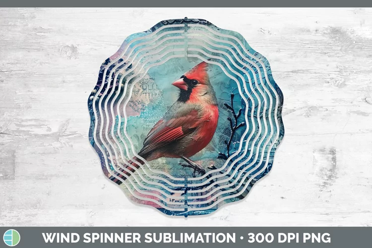 Vintage Blue Christmas Cardinal Wind Spinner Sublimation Spi