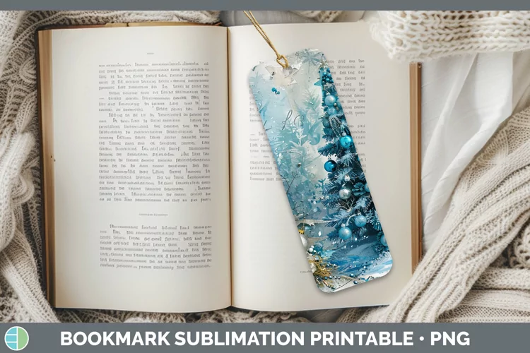 Vintage Blue Christmas Tree Bookmark Sublimation Printa