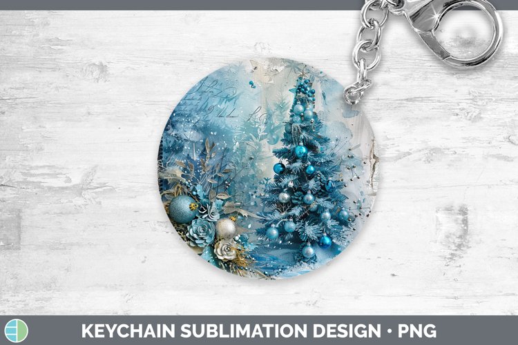 Vintage Blue Christmas Tree Keychain Sublimation Keyrin