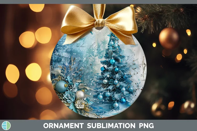 Vintage Blue Christmas Tree Ornament Sublimation Bauble