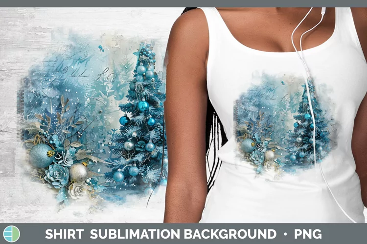 Vintage Blue Christmas Tree Shirt Sublimation Sublimati