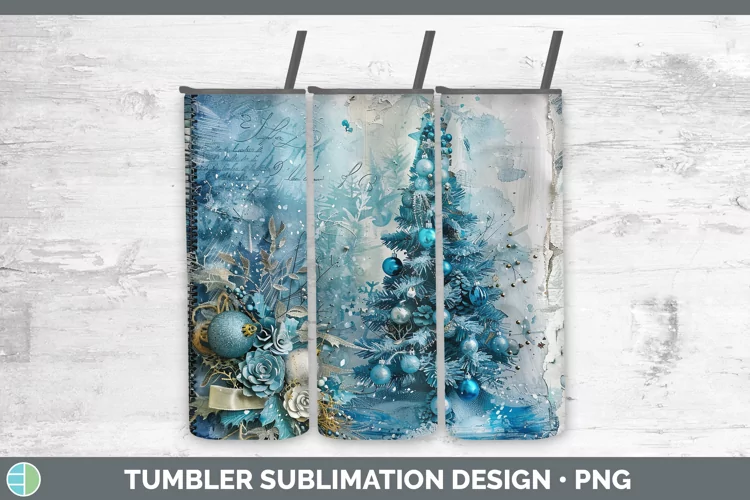 Vintage Blue Christmas Tree Tumbler Sublimation 20 oz S