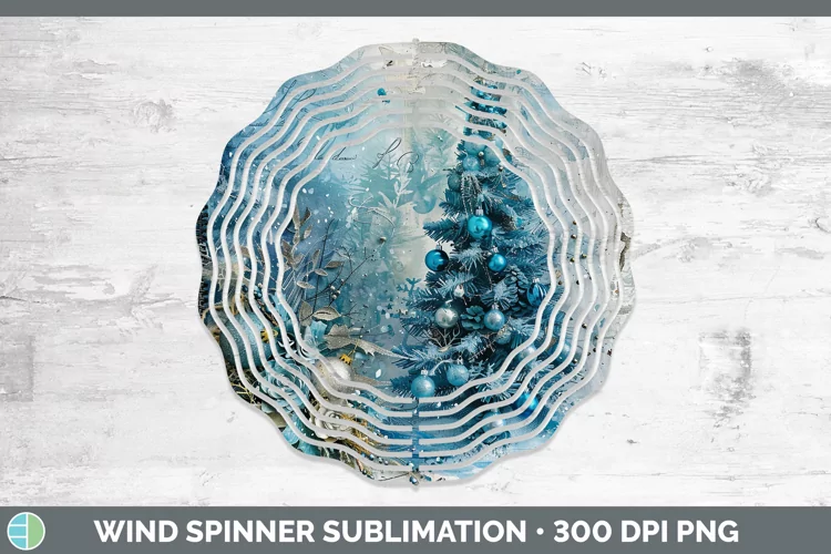 Vintage Blue Christmas Tree Wind Spinner Sublimation Sp