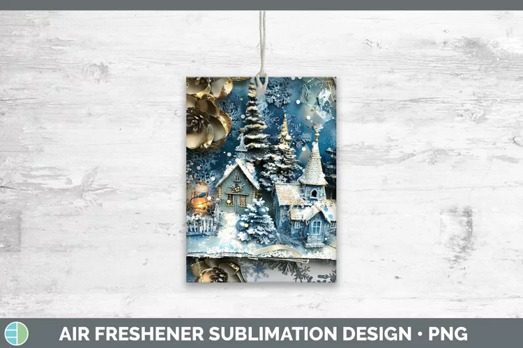 Vintage Blue Christmas Village Air Freshener Sublimatio