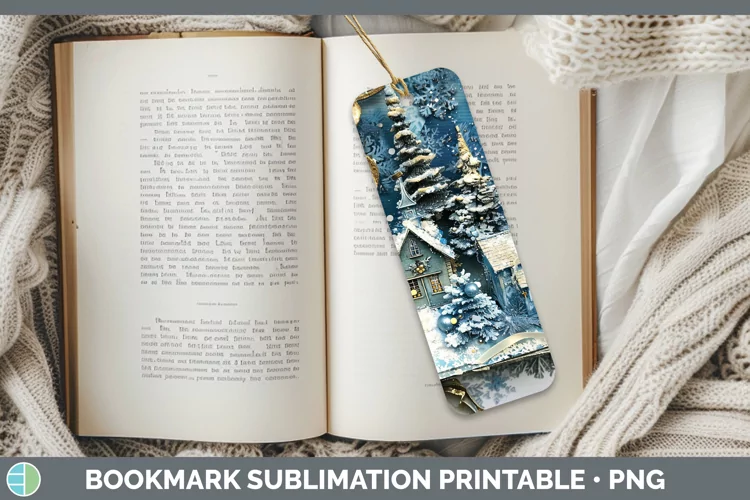 Vintage Blue Christmas Village Bookmark Sublimation Pri