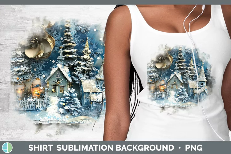 Vintage Blue Christmas Village Shirt Sublimation Sublim