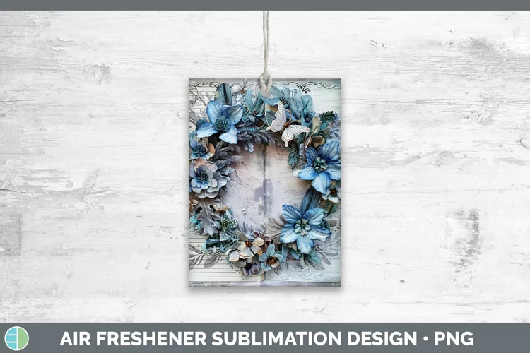 Vintage Blue Christmas Wreath Air Freshener Sublimation