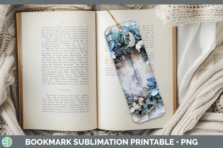Vintage Blue Christmas Wreath Bookmark Sublimation Prin