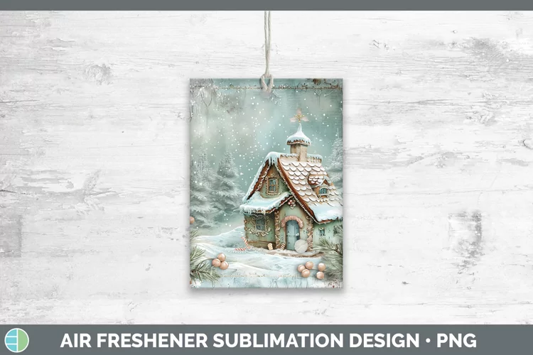 Vintage Blue Christmas Gingerbread House Air Freshener Subli