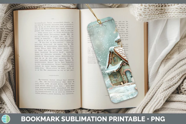 Vintage Blue Christmas Gingerbread House Bookmark Sublimatio