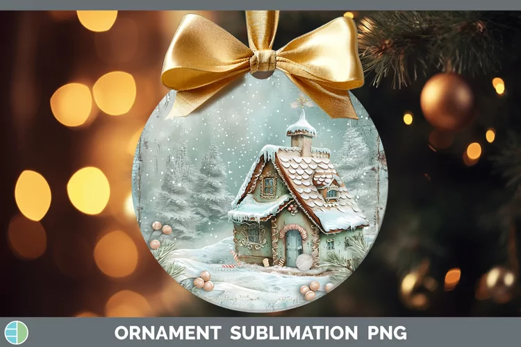Vintage Blue Christmas Gingerbread House Ornament Sublimatio