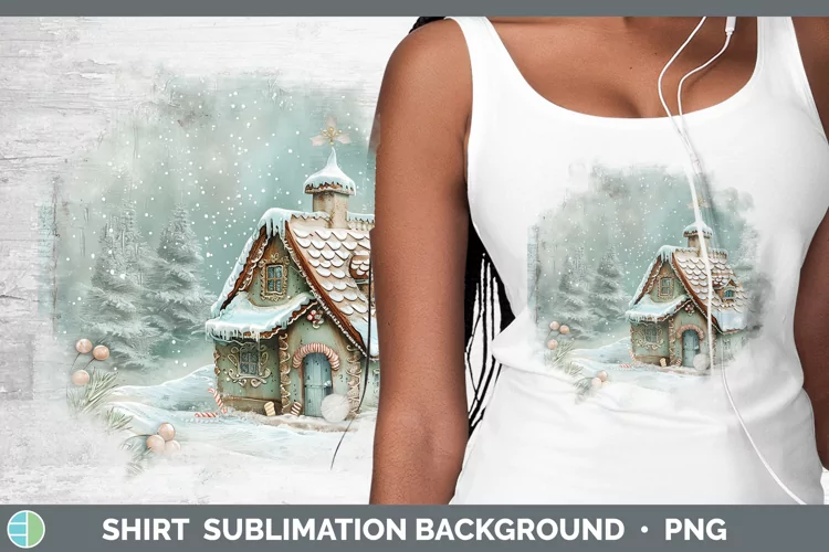 Vintage Blue Christmas Gingerbread House Shirt Sublimation S