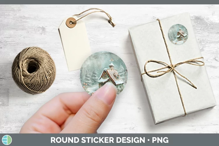 Vintage Blue Christmas Gingerbread House Stickers | Round La