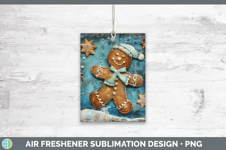 Vintage Blue Christmas Gingerbread Man Air Freshener Sublima