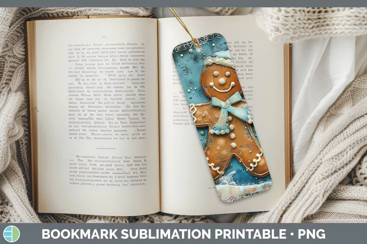Vintage Blue Christmas Gingerbread Man Bookmark Sublimation