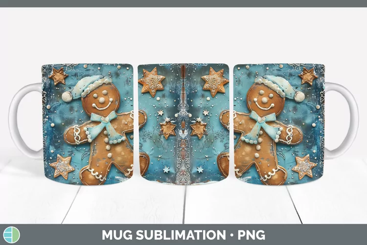 Vintage Blue Christmas Gingerbread Man Mug Wrap Sublimation