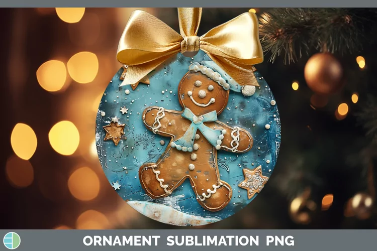 Vintage Blue Christmas Gingerbread Man Ornament Sublimation