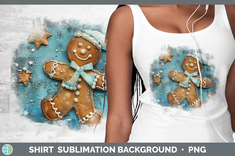 Vintage Blue Christmas Gingerbread Man Shirt Sublimation Sub