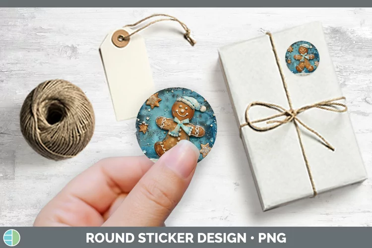 Vintage Blue Christmas Gingerbread Man Stickers | Round Labe