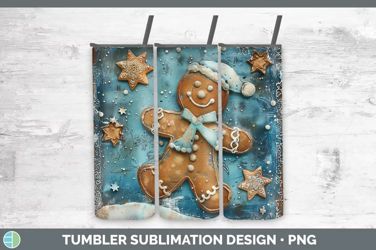 Vintage Blue Christmas Gingerbread Man Tumbler Sublimation 2