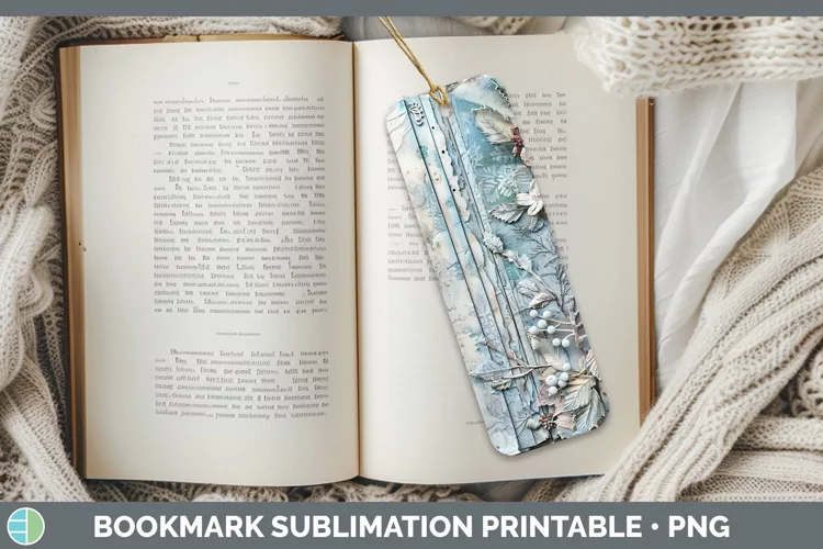 Vintage Blue Christmas Holly Bookmark Sublimation Printable