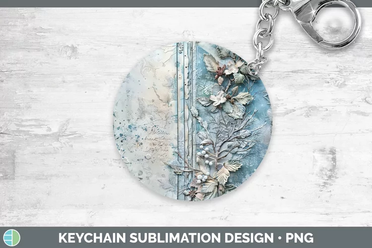 Vintage Blue Christmas Holly Keychain Sublimation Keyring De