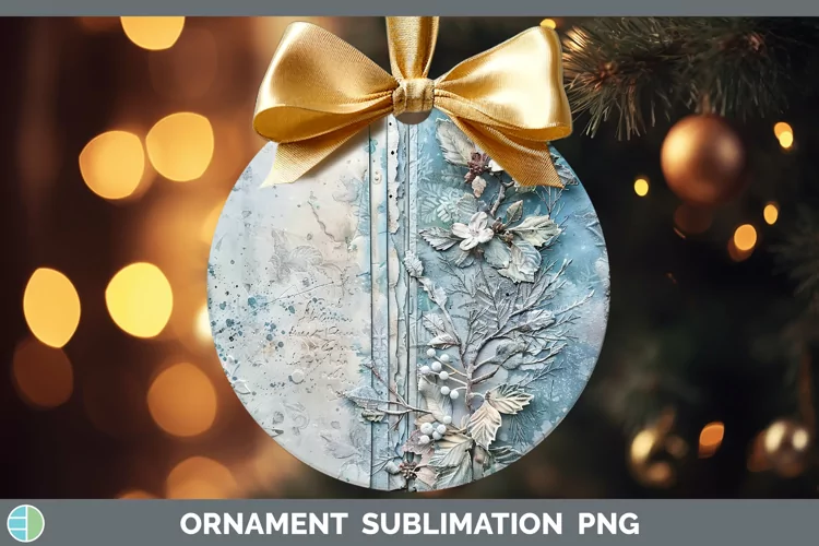 Vintage Blue Christmas Holly Ornament Sublimation Bauble Des