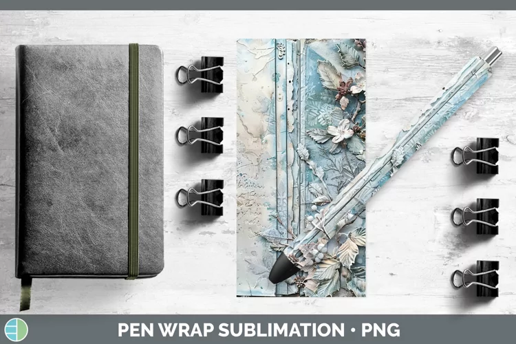 Vintage Blue Christmas Holly Pen Wrap Sublimation Pen Design