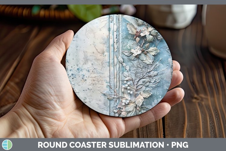 GorgeousVintage Blue Christmas Round Coaster design.
