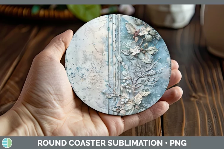 Vintage Blue Christmas Holly Round Coaster Sublimation Coast