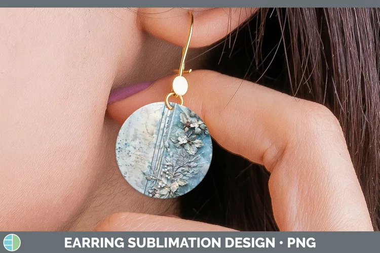 Vintage Blue Christmas Holly Round Earrings Sublimation Earr