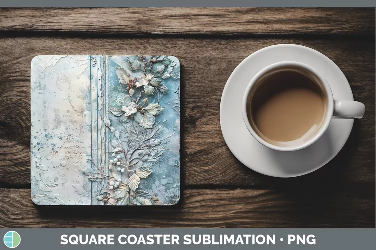 Vintage Blue Christmas Holly Square Coaster Sublimation Coas
