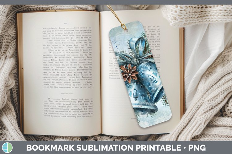 Vintage Blue Christmas Jingle Bells Bookmark Sublimation Pri