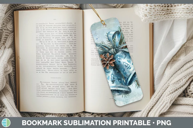Vintage Blue Christmas Jingle Bells Bookmark Sublimation Pri