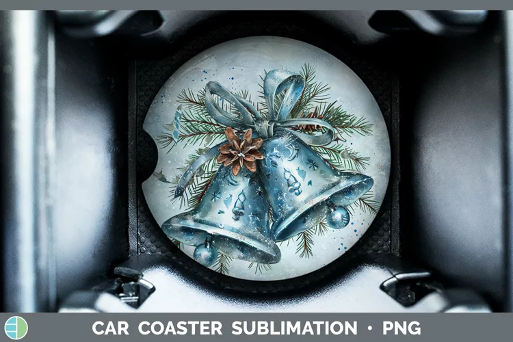 Vintage Blue Christmas Jingle Bells Car Coaster Sublimation
