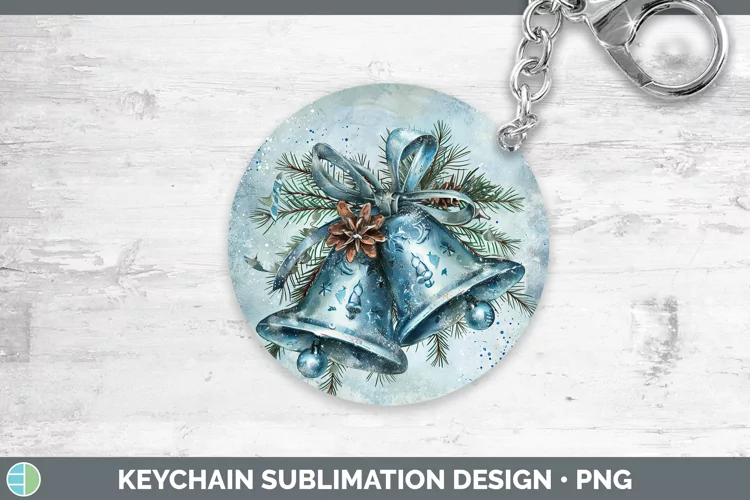Vintage Blue Christmas Jingle Bells Keychain Sublimation Key