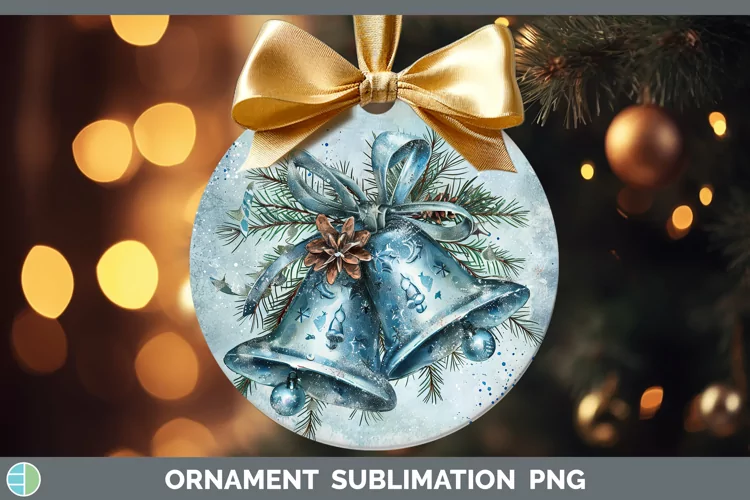 Vintage Blue Christmas Jingle Bells Ornament Sublimation Bau