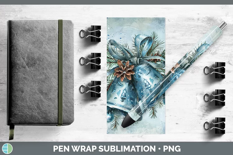 Vintage Blue Christmas Jingle Bells Pen Wrap Sublimation Pen