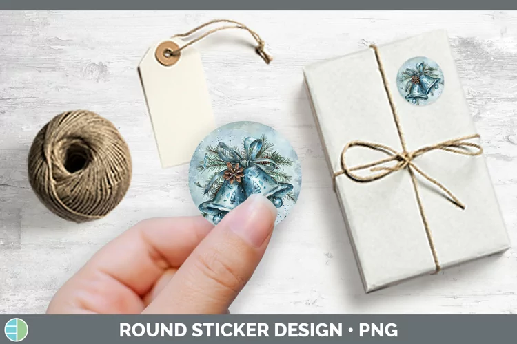 Vintage Blue Christmas Jingle Bells Stickers | Round Labels