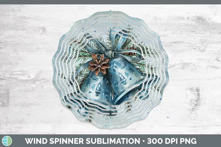 Vintage Blue Christmas Jingle Bells Wind Spinner Sublimation