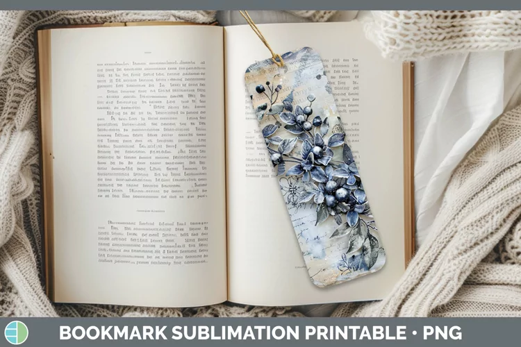Vintage Blue Christmas Mistletoe Bookmark Sublimation Printa