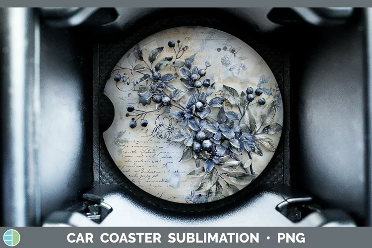Vintage Blue Christmas Mistletoe Car Coaster Sublimation De